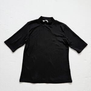 Liyo Hon Black Mock Neck Half Sleeve Stretch Top, Size Medium